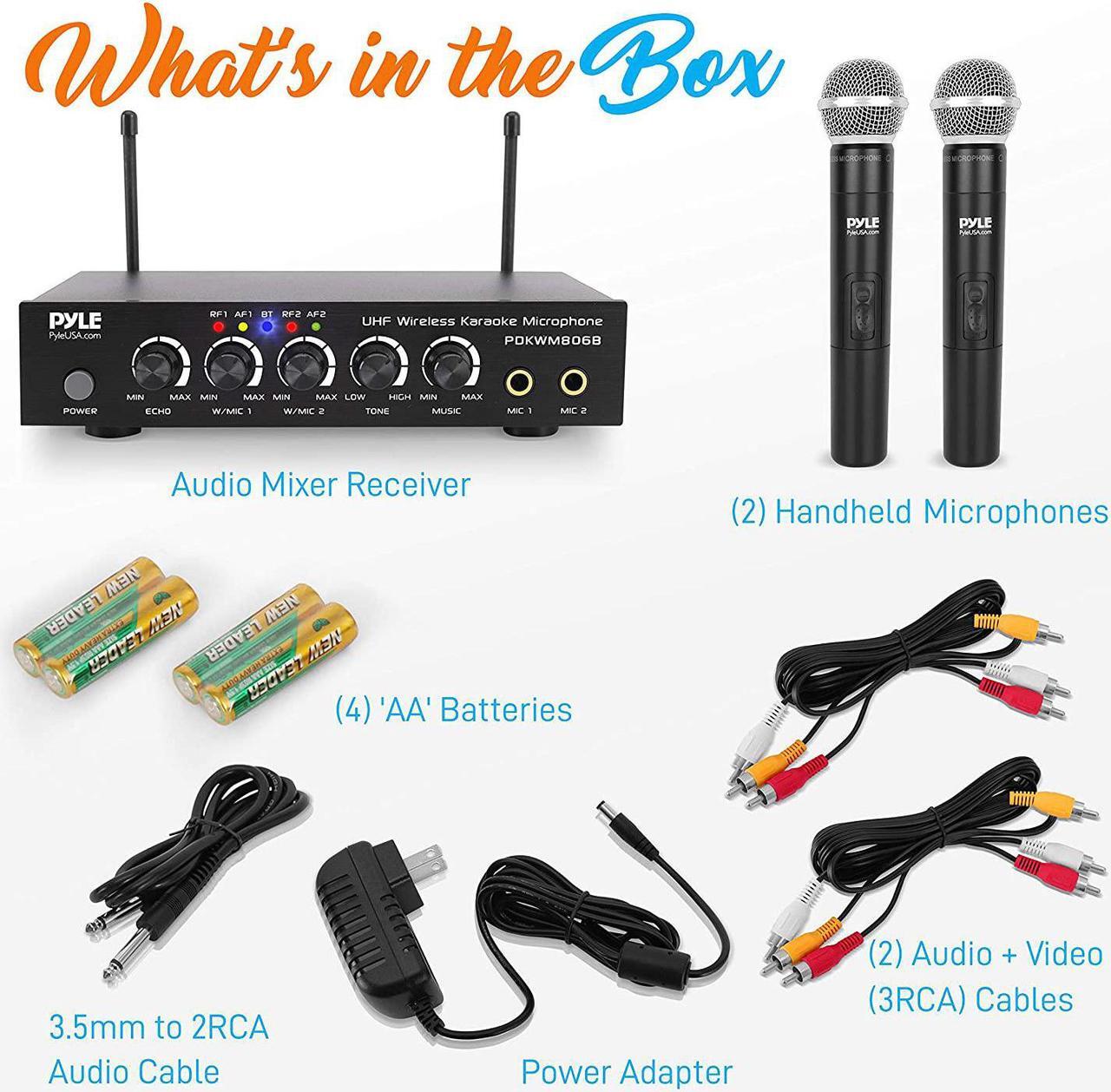 Alt view image 5 of 12 - Portable UHF Wireless Microphone System - Battery Operated Dual Bluetooth Cordless Microphone Set, Includes 2 Handheld Transmitter Mic, Mixer Receiver, RCA, for PA Karaoke DJ Party - Pyle