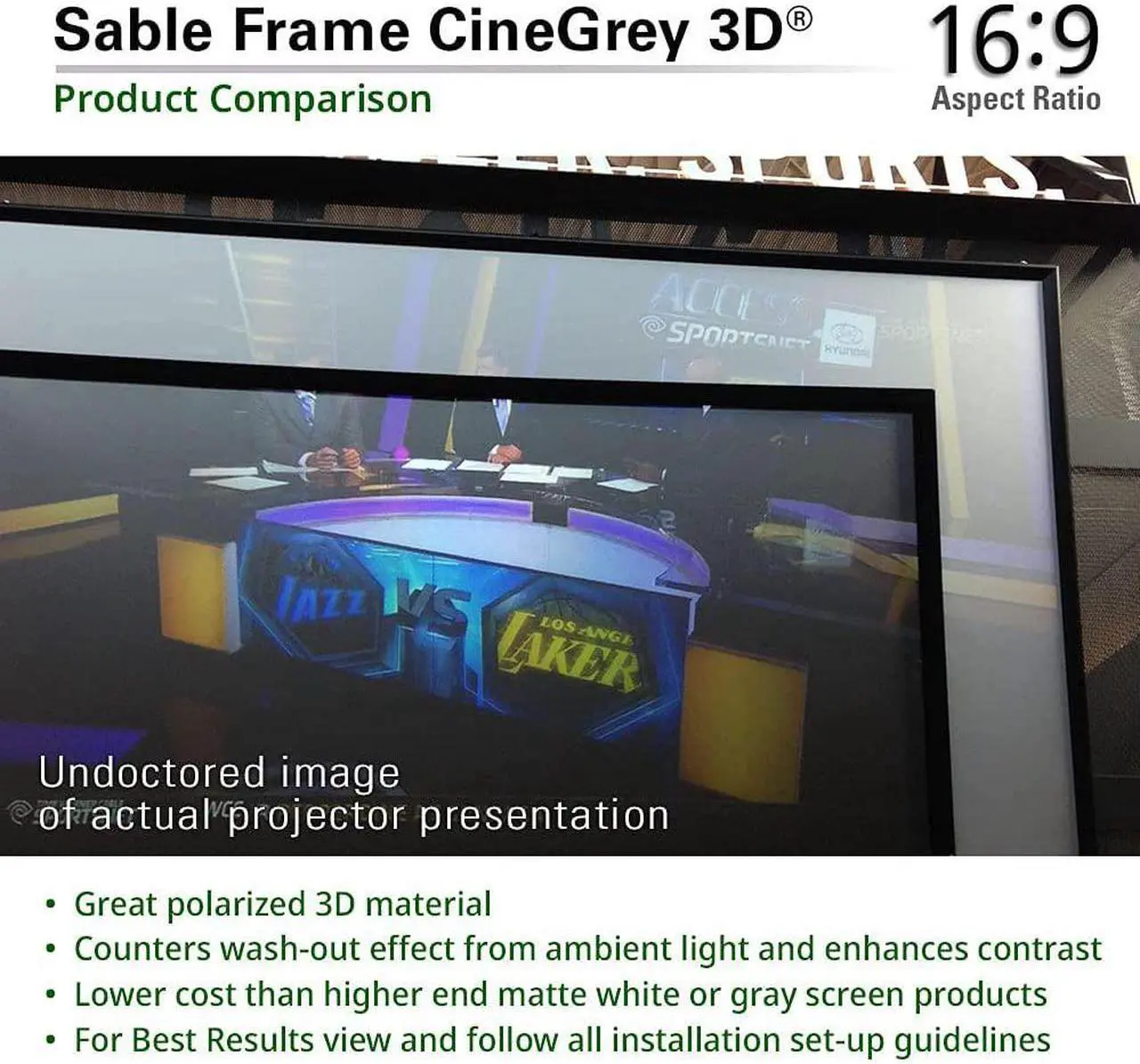 Alt view image 6 of 7 - Elite Screens Ceiling and Ambient Light Rejecting Fixed Frame Projector Screen Sable Frame CineGrey 3D, 100-inch Diagonal 16:9 for Home Theater, Movie and Office Presentations