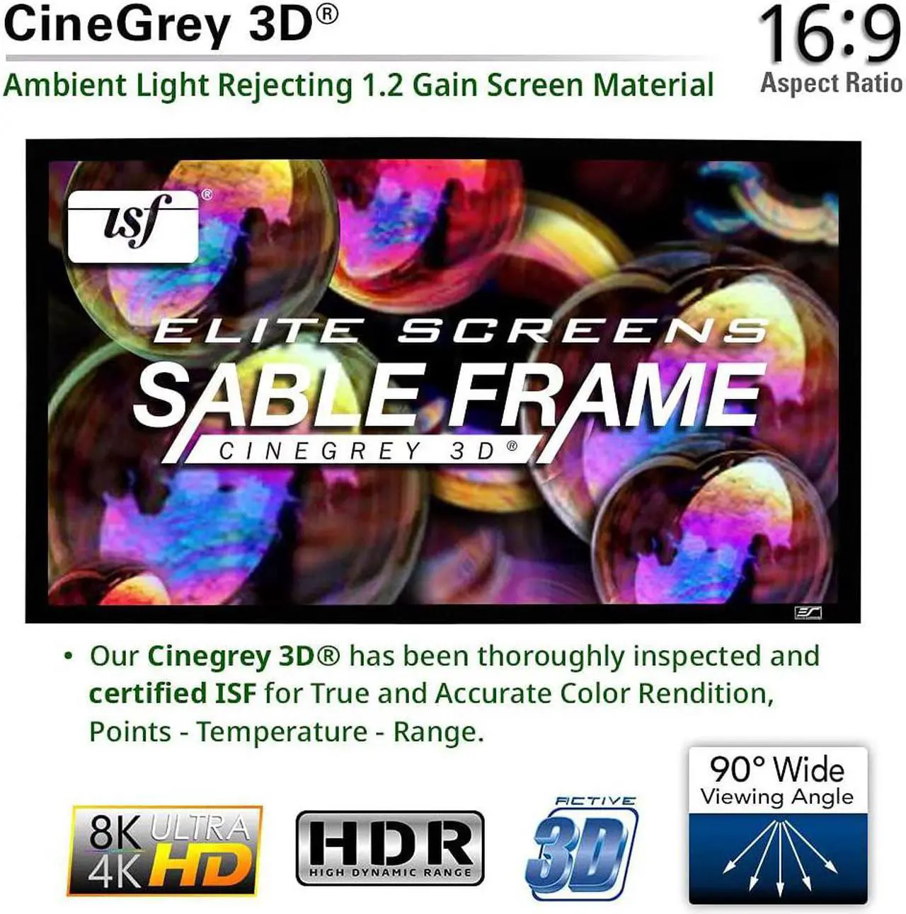 Alt view image 2 of 7 - Elite Screens Ceiling and Ambient Light Rejecting Fixed Frame Projector Screen Sable Frame CineGrey 3D, 100-inch Diagonal 16:9 for Home Theater, Movie and Office Presentations