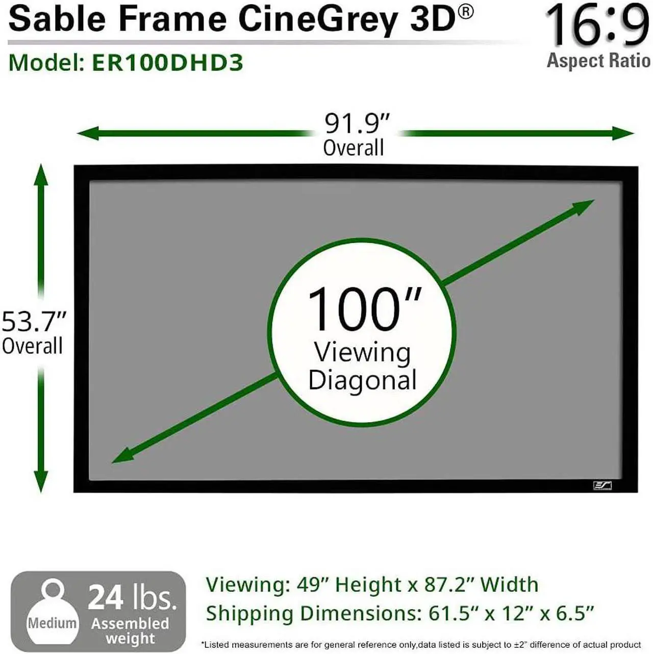 Alt view image 7 of 7 - Elite Screens Ceiling and Ambient Light Rejecting Fixed Frame Projector Screen Sable Frame CineGrey 3D, 100-inch Diagonal 16:9 for Home Theater, Movie and Office Presentations