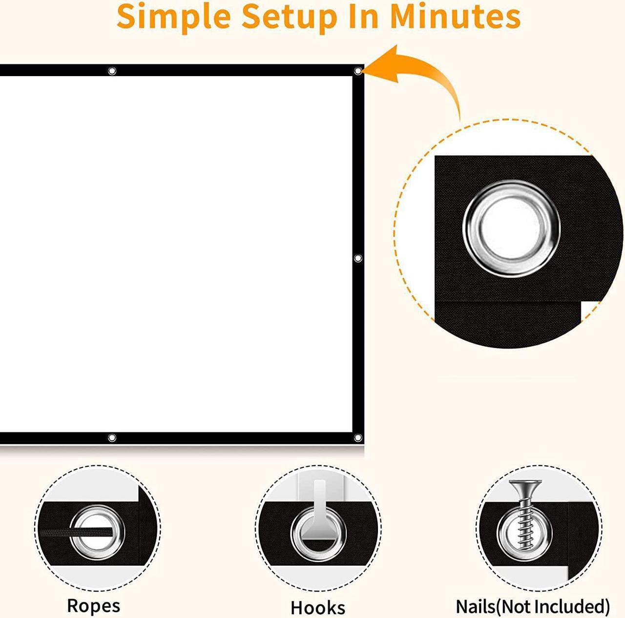Alt view image 4 of 6 - Projector Screen 120 inch, Taotique 4K Movie Projector Screen 16:9 HD Foldable and Portable Anti-Crease Indoor Outdoor Projection Double Sided Video Projector Screen for Home, Party, Office, Classroom