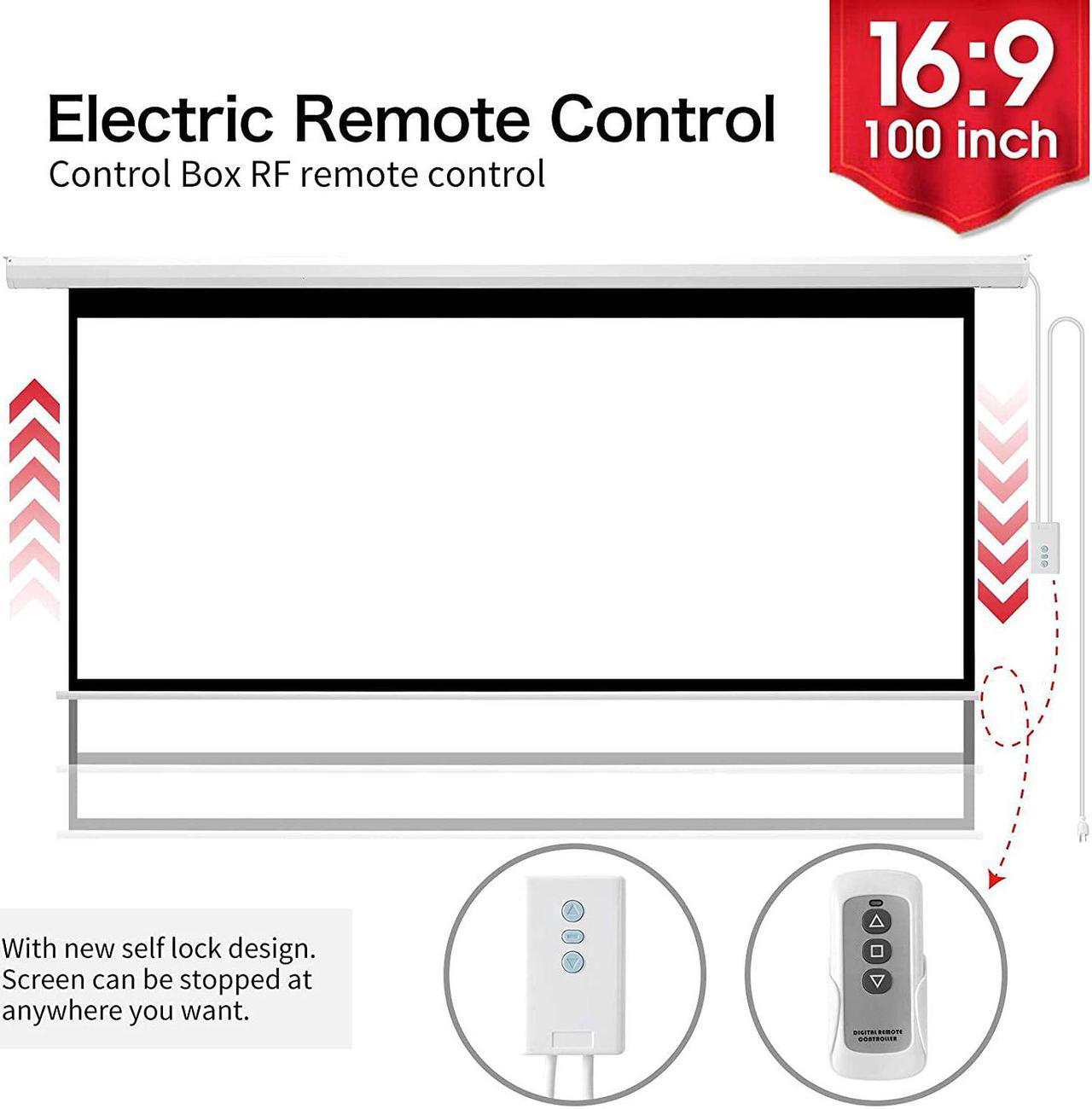 Alt view image 6 of 6 - 100inch Motorized Projection Screen,100 Inch 16:9 4K 3D HD Electric Projector Screen, Wall/Ceiling Mounted White Projection Screen with Two Remote Controls for Indoor & Outdoor Use