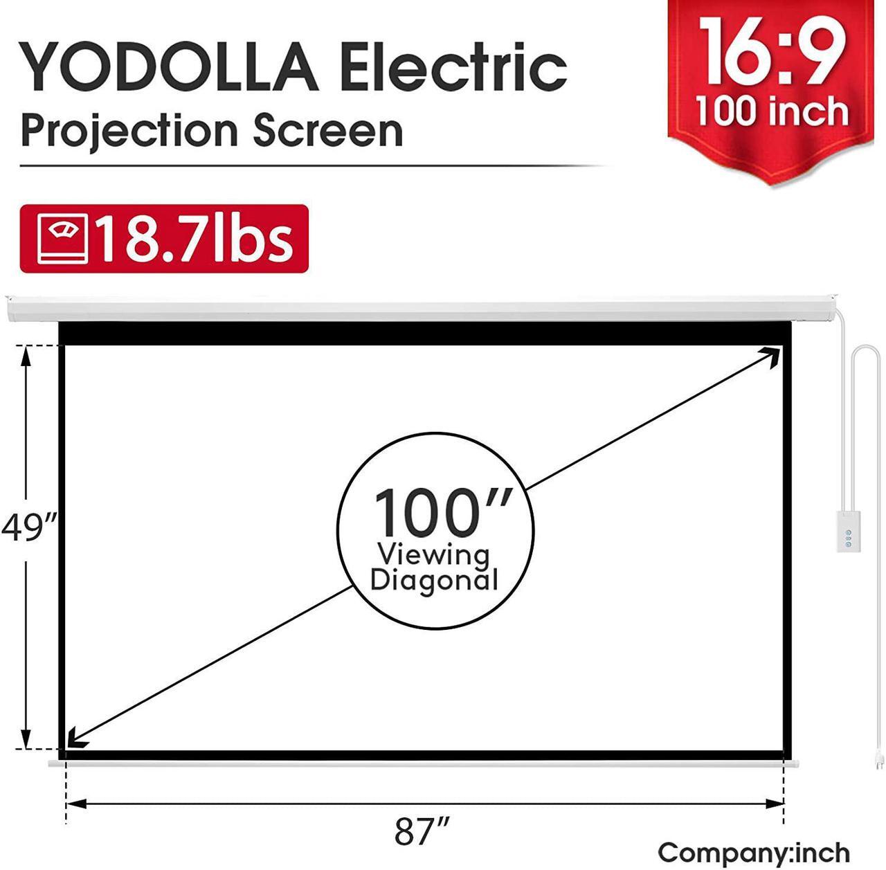 Alt view image 3 of 6 - 100inch Motorized Projection Screen,100 Inch 16:9 4K 3D HD Electric Projector Screen, Wall/Ceiling Mounted White Projection Screen with Two Remote Controls for Indoor & Outdoor Use