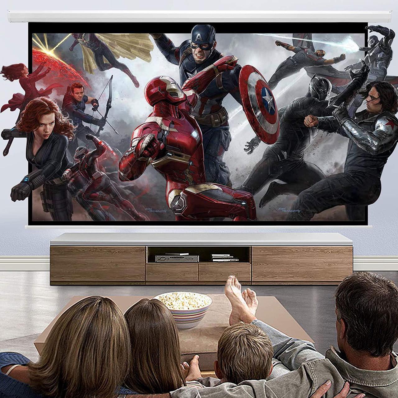 Alt view image 2 of 6 - 100inch Motorized Projection Screen,100 Inch 16:9 4K 3D HD Electric Projector Screen, Wall/Ceiling Mounted White Projection Screen with Two Remote Controls for Indoor & Outdoor Use