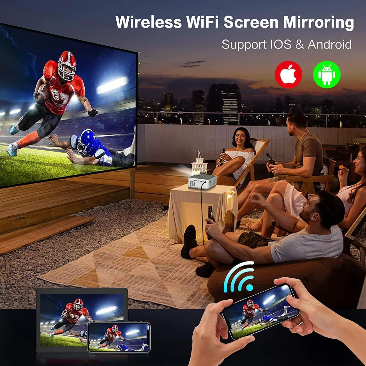Alt view image 3 of 6 - 1080P HD Projector, WiFi Projector Bluetooth Projector,230" Portable Movie Projector with Tripod, Home Theater Video Projector Compatible with HDMI, VGA, USB, Laptop, iOS & Android Smartphone