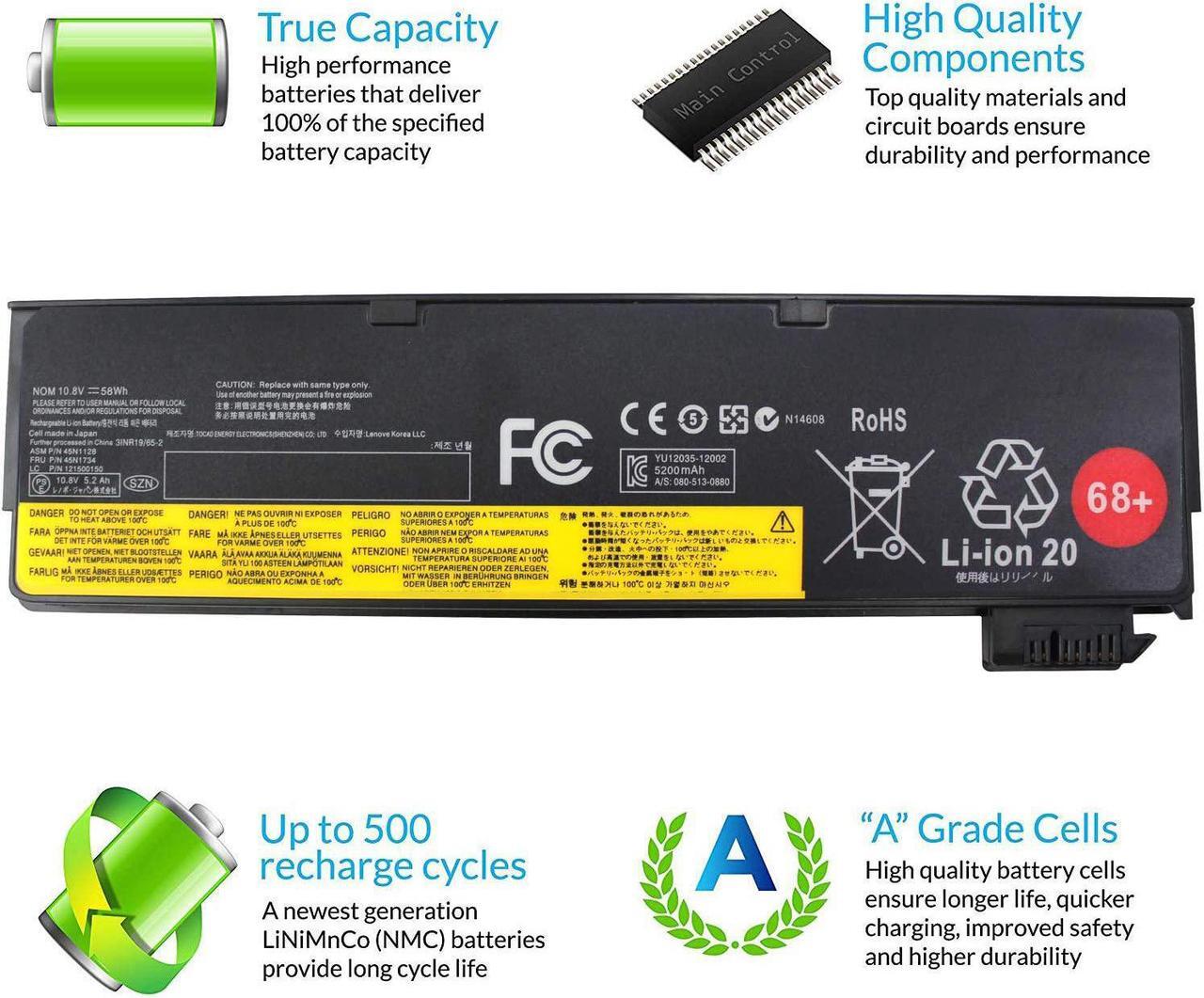 Alt view image 4 of 6 - 6Cell 58W 68+ 0C52862 Battery Compatible with Lenovo T440 T440s T450 T460 T460p T550 T560 W550s X250 X260 X270 45N1124 45N1125 45N1128 45N1127 X240