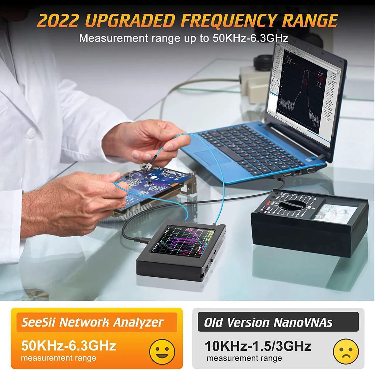 Alt view image 3 of 7 - 2022Upgraded NanoVNA 50kHz-6.3GHz Vector Network Analyzer,Seesii 4inch Antenna Analyzer with 2000 Battery,MicroSD Slot, Support Data Storage,Measure S Parameters HF VHF UHF SWR Phase Delay Smith Chart