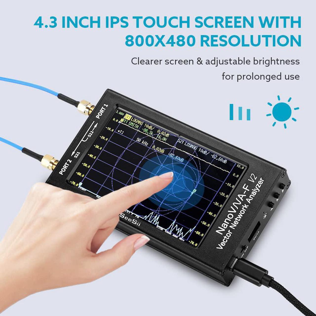 Alt view image 3 of 7 - Upgraded NanoVNA-F V2 Vector Network Analyzer 50kHz-3000MHz HF VHF UHF VNA Antenna Analyzer 4.3 inch with 5000mAh,Measuring S-Parameter Voltage SWR, Phase, delay, Smith Chart