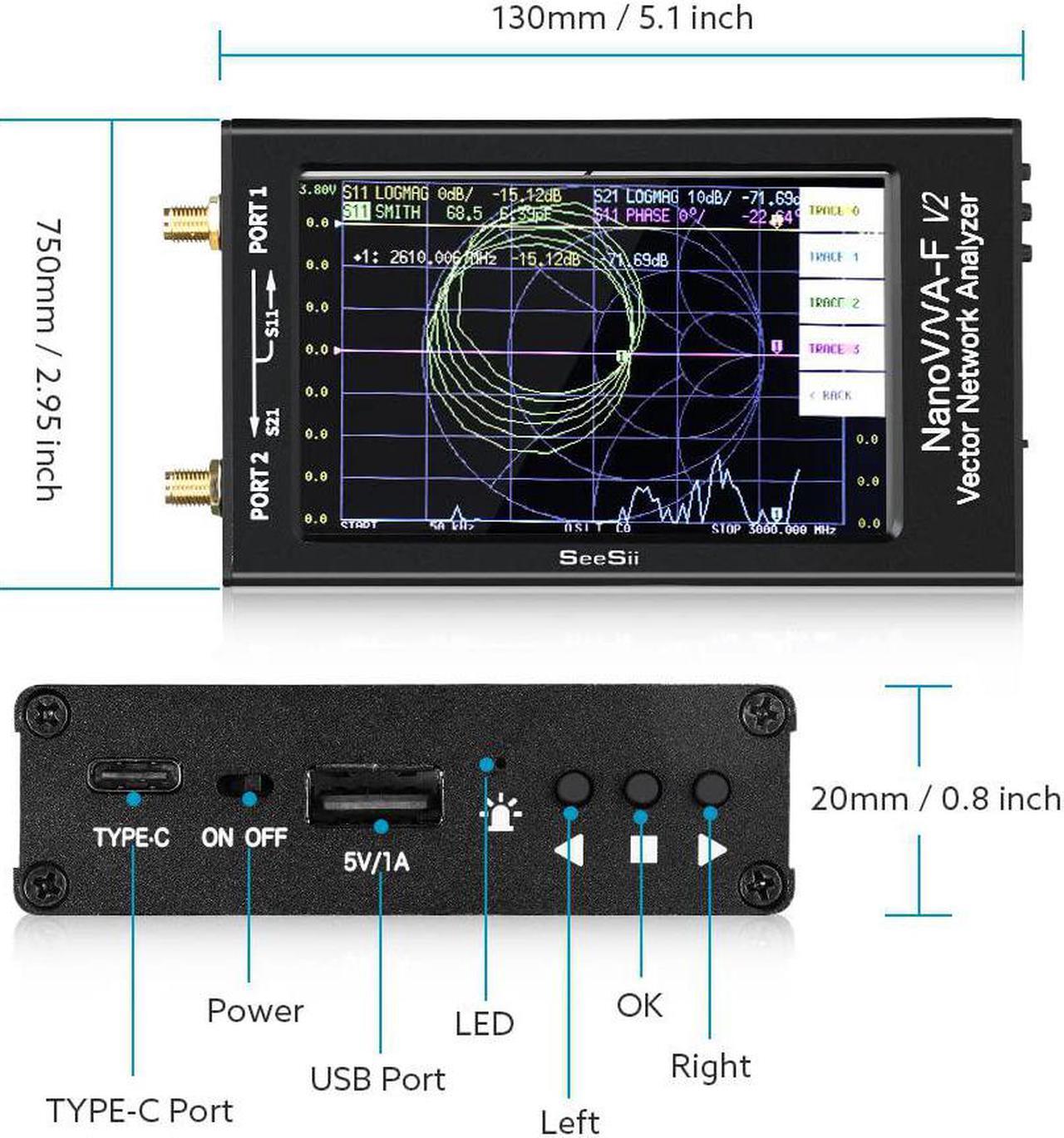 Alt view image 7 of 7 - Upgraded NanoVNA-F V2 Vector Network Analyzer 50kHz-3000MHz HF VHF UHF VNA Antenna Analyzer 4.3 inch with 5000mAh,Measuring S-Parameter Voltage SWR, Phase, delay, Smith Chart