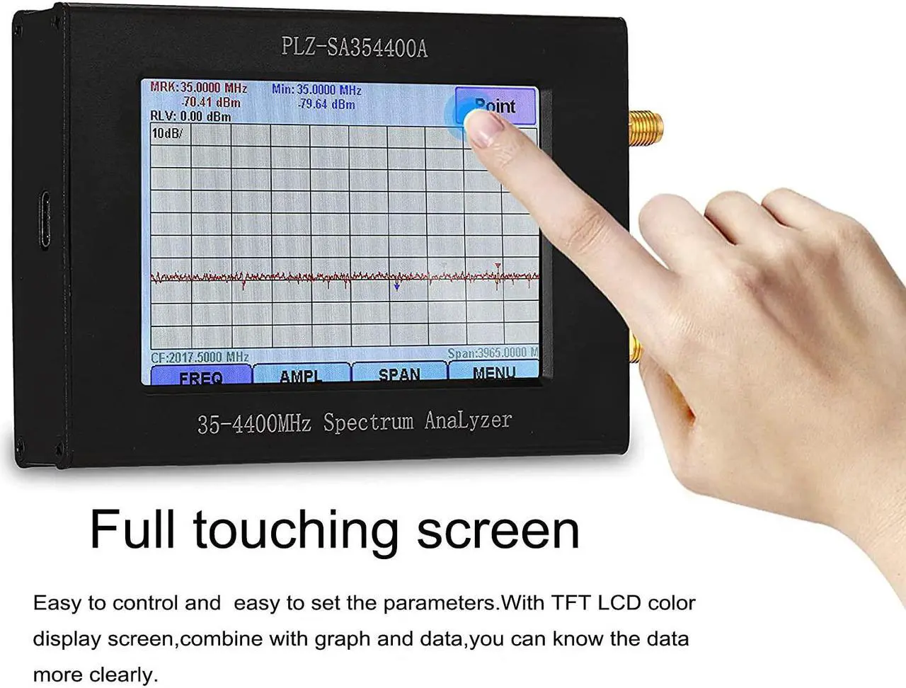 Alt view image 2 of 7 - 35-4400MHz Portable Spectrum Analyzer,3.5 ''TFT Handheld Frequency Analyzer Amplitude Bandwidth Frequency Signal Generator,Tracking Generator Steps Sweep Signal Generator (PLZ-SA354400A 3.5inch LCD)