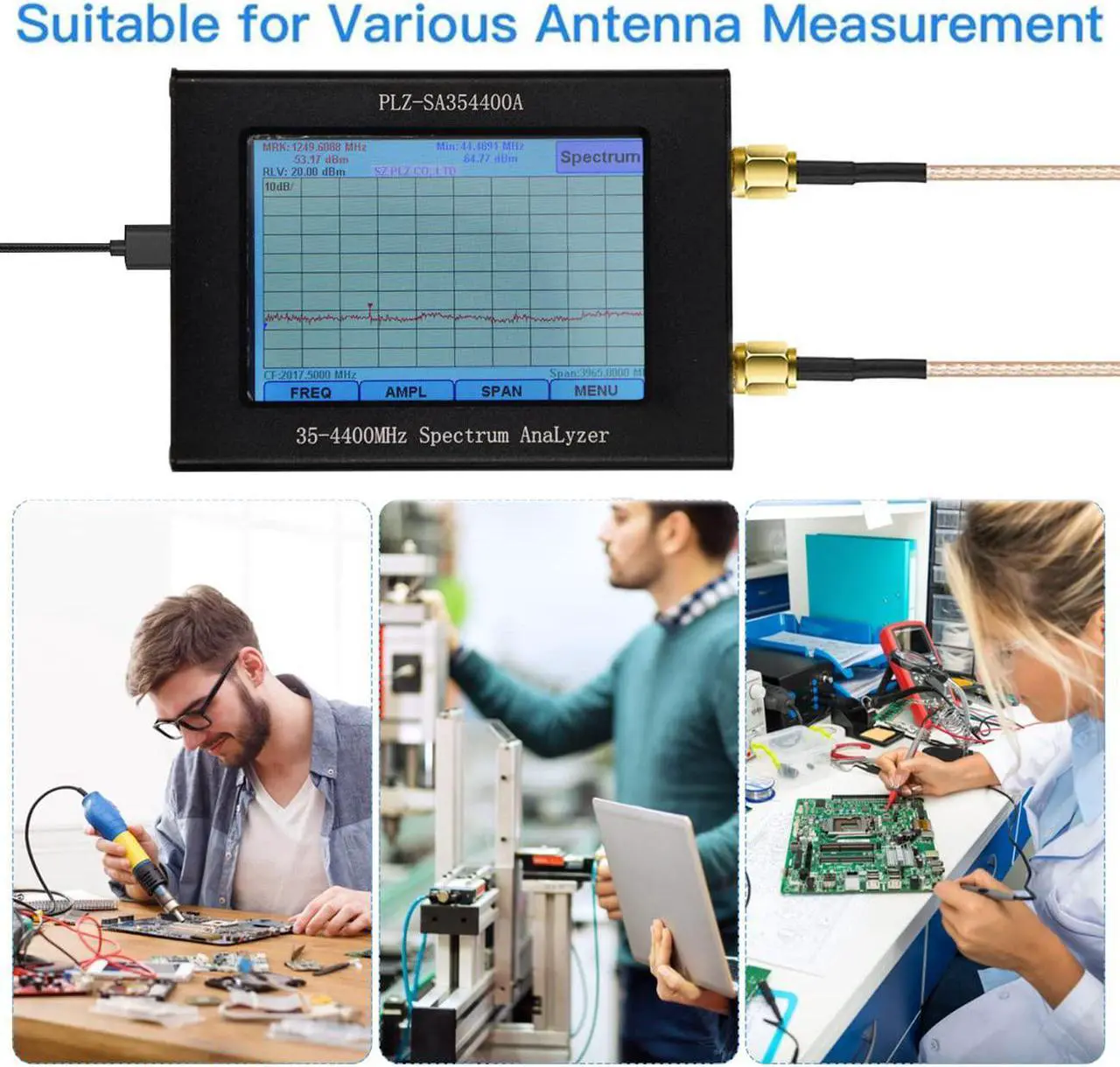 Alt view image 4 of 7 - 35-4400MHz Portable Spectrum Analyzer,3.5 ''TFT Handheld Frequency Analyzer Amplitude Bandwidth Frequency Signal Generator,Tracking Generator Steps Sweep Signal Generator (PLZ-SA354400A 3.5inch LCD)