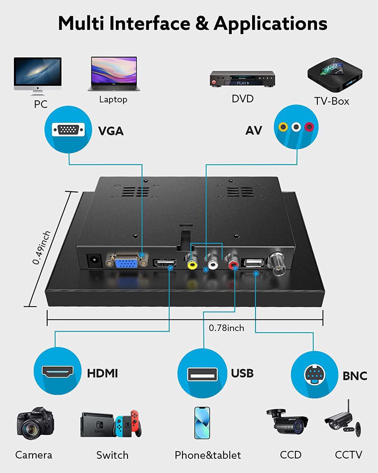 Alt view image 3 of 5 - 8 inch Security Monitor, Miktver 1280x800 Resolution Small HDMI 1080P Portable IPS Monitor, TFT LCD Mini HD Color Screen with Bulit-in Speaker
