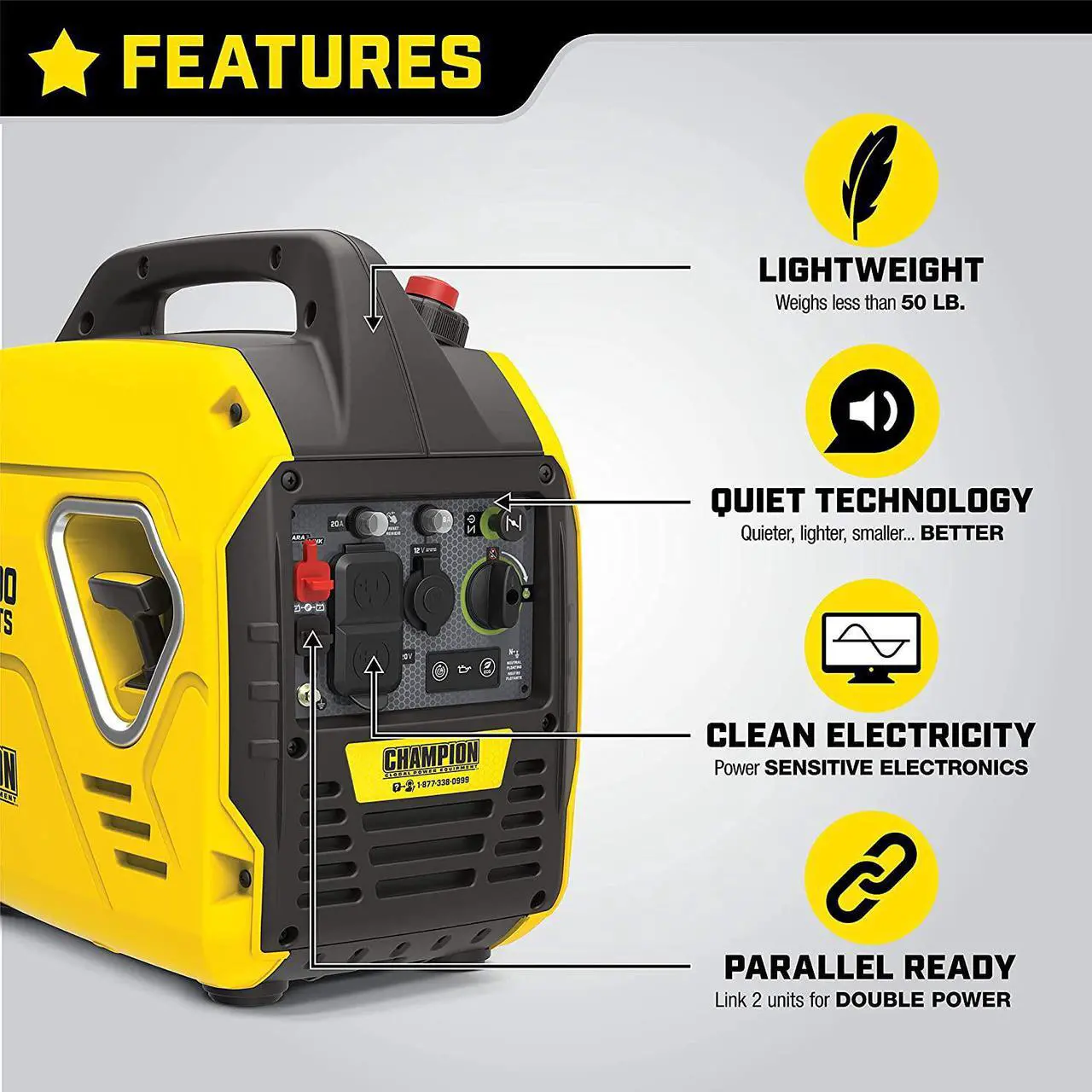 Alt view image 3 of 5 - Champion Power Equipment 2000-Watt Portable Inverter Generator, Ultralight