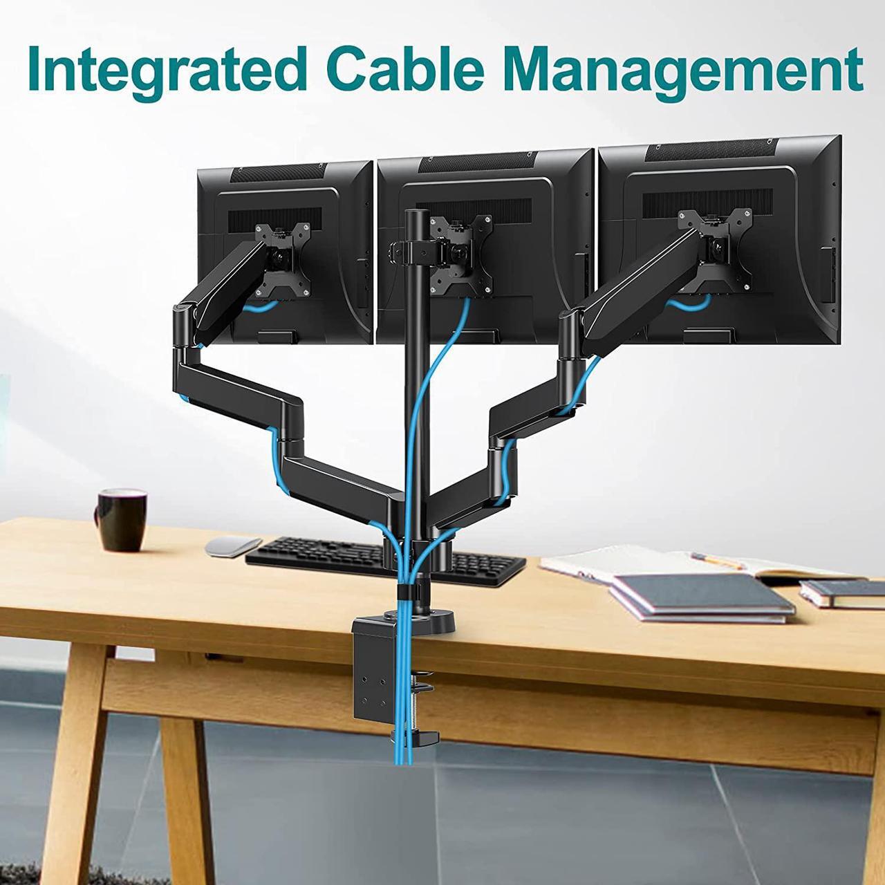 Alt view image 4 of 7 - MOUNT PRO Triple Monitor Desk Mount - Articulating Gas Spring Monitor Arm, Removable VESA Mount Desk Stand with Clamp and Grommet Base - Fits 13 to 27 Inch LCD Computer Monitors, VESA 75x75, 100x100