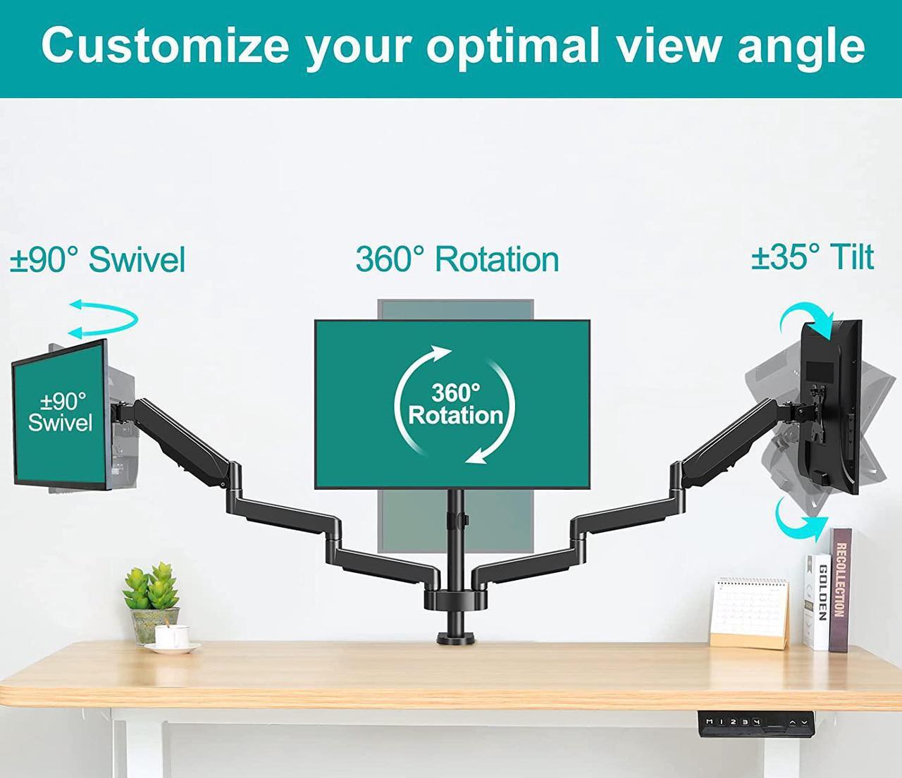 Alt view image 3 of 7 - MOUNT PRO Triple Monitor Desk Mount - Articulating Gas Spring Monitor Arm, Removable VESA Mount Desk Stand with Clamp and Grommet Base - Fits 13 to 27 Inch LCD Computer Monitors, VESA 75x75, 100x100