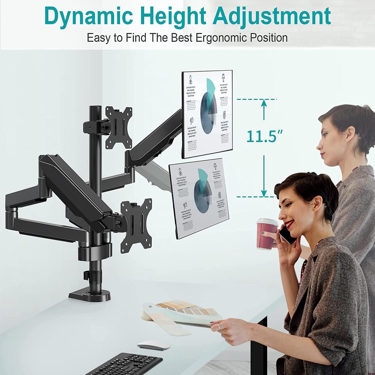 Alt view image 6 of 7 - MOUNT PRO Triple Monitor Desk Mount - Articulating Gas Spring Monitor Arm, Removable VESA Mount Desk Stand with Clamp and Grommet Base - Fits 13 to 27 Inch LCD Computer Monitors, VESA 75x75, 100x100