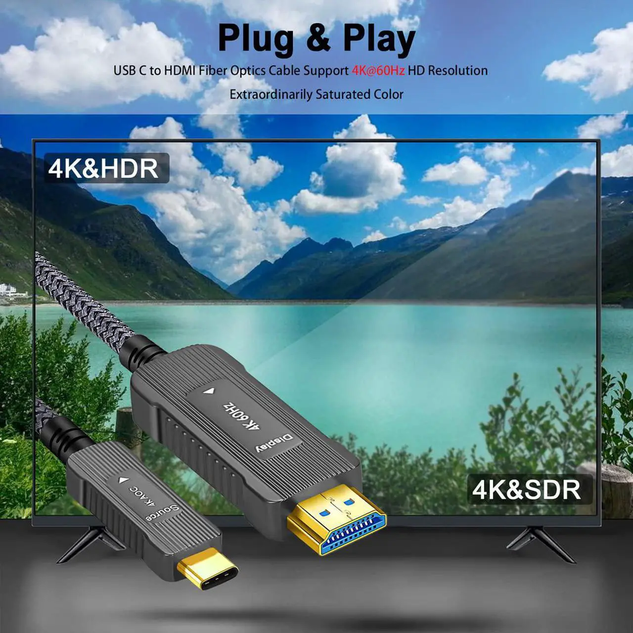 Alt view image 5 of 7 - USB 3.1 Type C to HDMI Fiber Optic Cable, Support 18Gbps, 4K@60Hz, HDCP 2.2, HDR (5M)