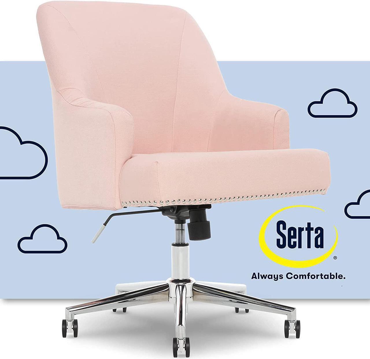 Main image of Serta Leighton Home Office Chair with Memory Foam, Height-Adjustable Desk Accent Chair with Chrome-Finished Stainless-Steel Base, Twill Fabric, Blush Pink