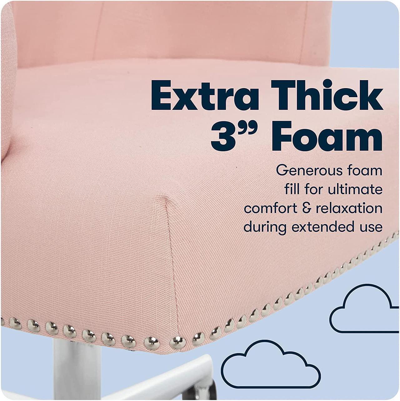 Alt view image 4 of 7 - Serta Leighton Home Office Chair with Memory Foam, Height-Adjustable Desk Accent Chair with Chrome-Finished Stainless-Steel Base, Twill Fabric, Blush Pink