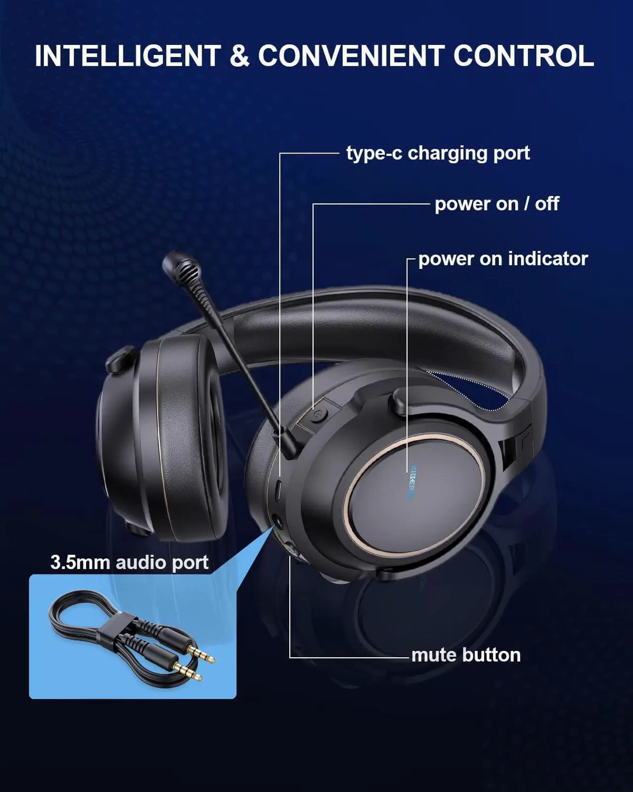 Alt view image 6 of 7 - XIBERIA Wireless Gaming Headset for PS5,PS4,PC with Microphone,Lossless 2.4GHz Ultra-Low Latency,Noise Cancelling MIC,Long Battery Life,Wired Mode for Xbox One, Xbox Series X Games