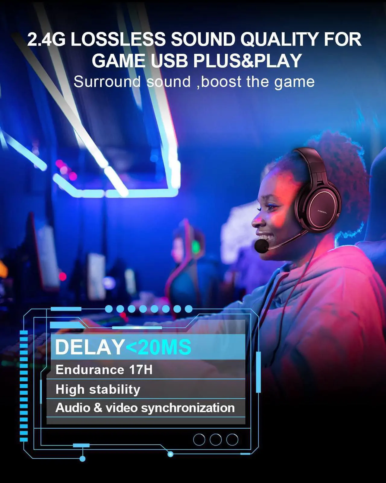 Alt view image 2 of 7 - XIBERIA Wireless Gaming Headset for PS5,PS4,PC with Microphone,Lossless 2.4GHz Ultra-Low Latency,Noise Cancelling MIC,Long Battery Life,Wired Mode for Xbox One, Xbox Series X Games