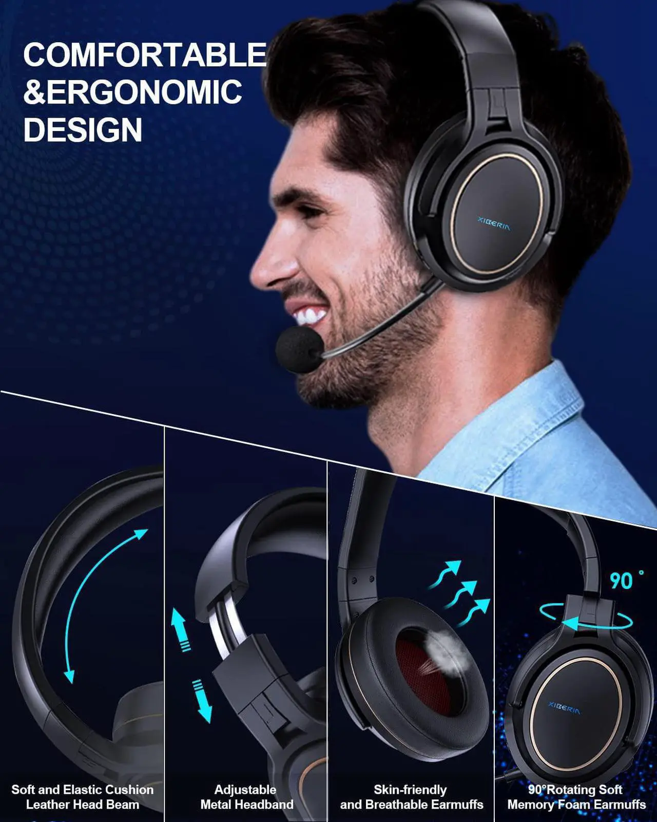 Alt view image 5 of 7 - XIBERIA Wireless Gaming Headset for PS5,PS4,PC with Microphone,Lossless 2.4GHz Ultra-Low Latency,Noise Cancelling MIC,Long Battery Life,Wired Mode for Xbox One, Xbox Series X Games