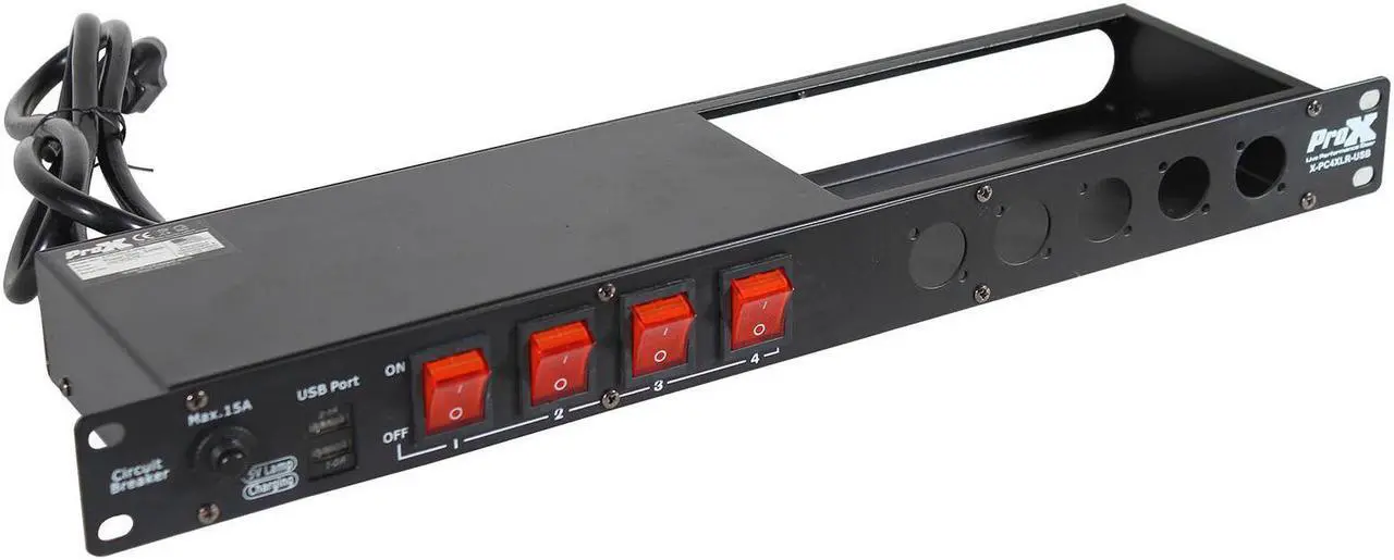 Main image of ProX X-PC4XLR-USB 1U 15Amp Circuit 4CH Switch Panel W-2 USB and 5 Punched Space