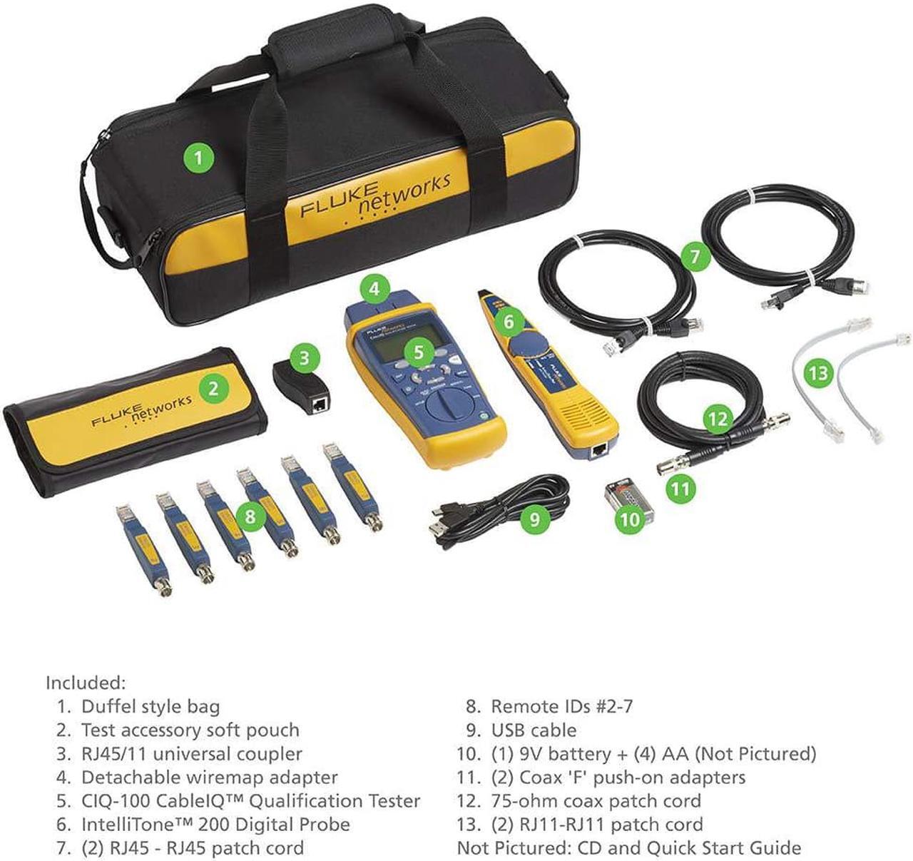 Alt view image 5 of 5 - Fluke Networks CIQ-KIT Copper Qualification Tester Kit Qualifies and Troubleshoots Category 5-6A Cabling for 10/100/Gig Ethernet, Coax, and VoIP, Includes IntelliTone Pro 200 & Remote ID Kit