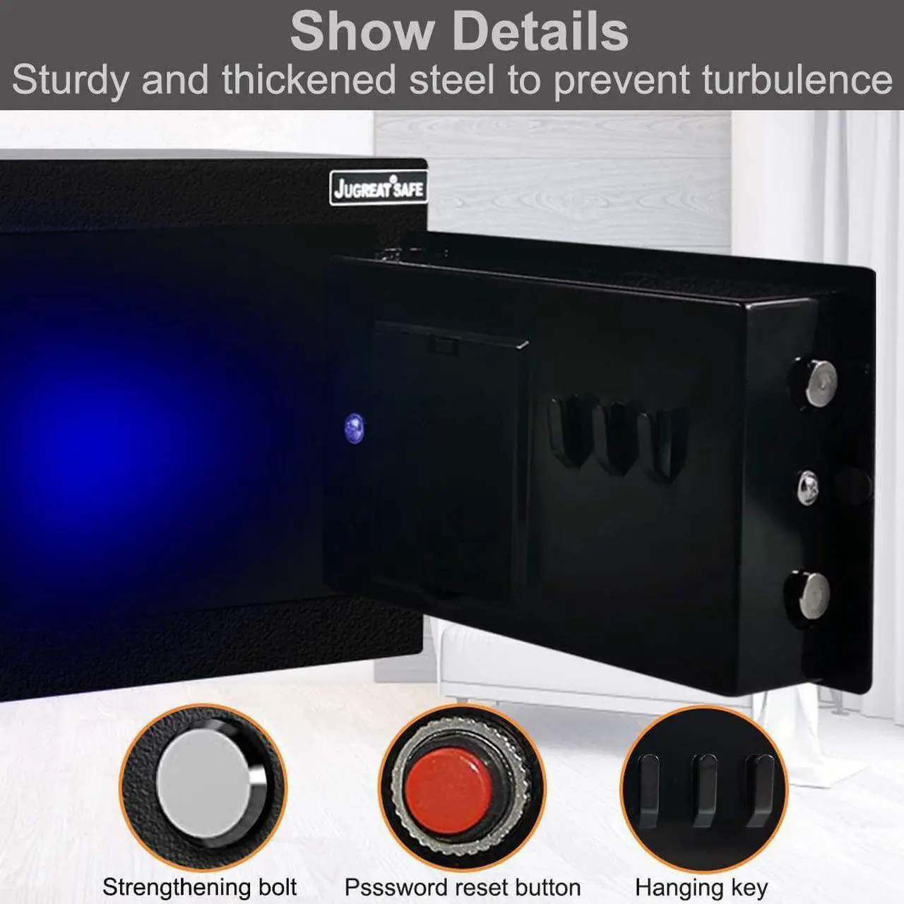 Alt view image 4 of 7 - Safe Box with Induction Light,Electronic Digital Security Safe Steel Construction Hidden with Lock,Wall or Cabinet Anchoring Design for Home Office Hotel Business 0.23 Cubic Feet Black