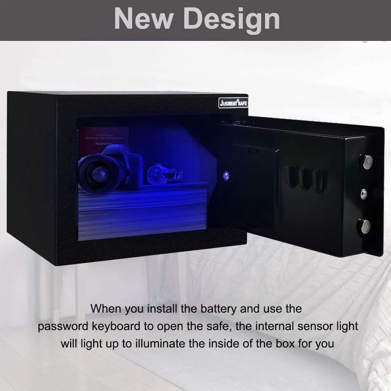 Alt view image 3 of 7 - Safe Box with Induction Light,Electronic Digital Security Safe Steel Construction Hidden with Lock,Wall or Cabinet Anchoring Design for Home Office Hotel Business 0.23 Cubic Feet Black