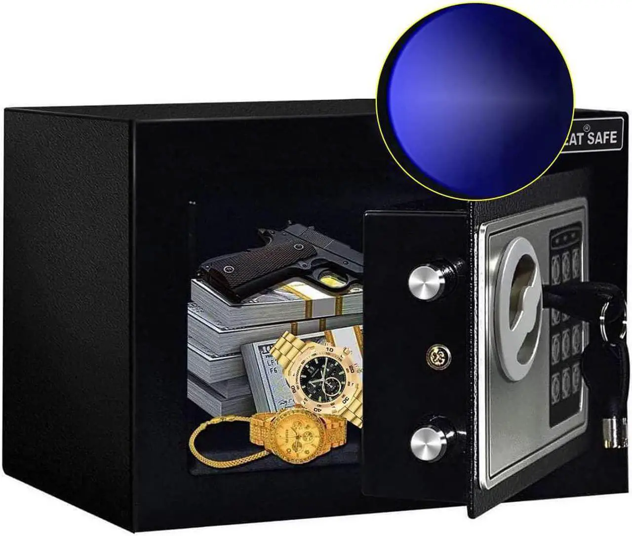 Main image of Safe Box with Induction Light,Electronic Digital Security Safe Steel Construction Hidden with Lock,Wall or Cabinet Anchoring Design for Home Office Hotel Business 0.23 Cubic Feet Black