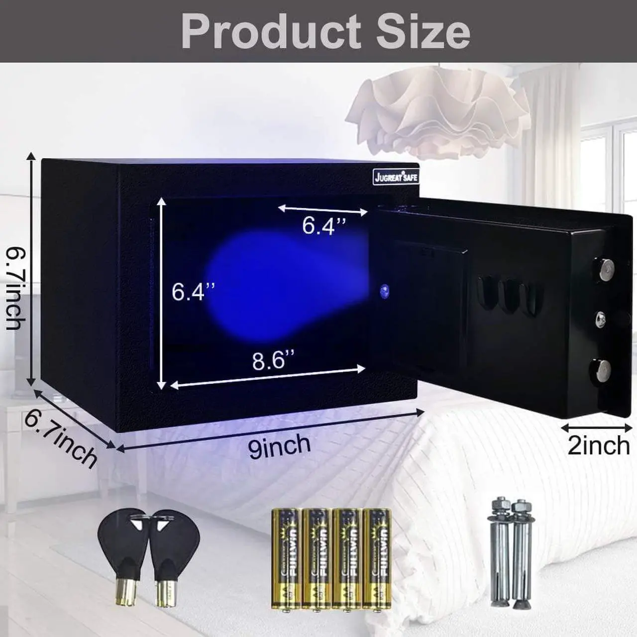 Alt view image 5 of 7 - Safe Box with Induction Light,Electronic Digital Security Safe Steel Construction Hidden with Lock,Wall or Cabinet Anchoring Design for Home Office Hotel Business 0.23 Cubic Feet Black