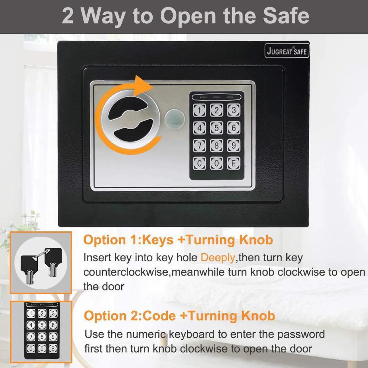 Alt view image 2 of 7 - Safe Box with Induction Light,Electronic Digital Security Safe Steel Construction Hidden with Lock,Wall or Cabinet Anchoring Design for Home Office Hotel Business 0.23 Cubic Feet Black