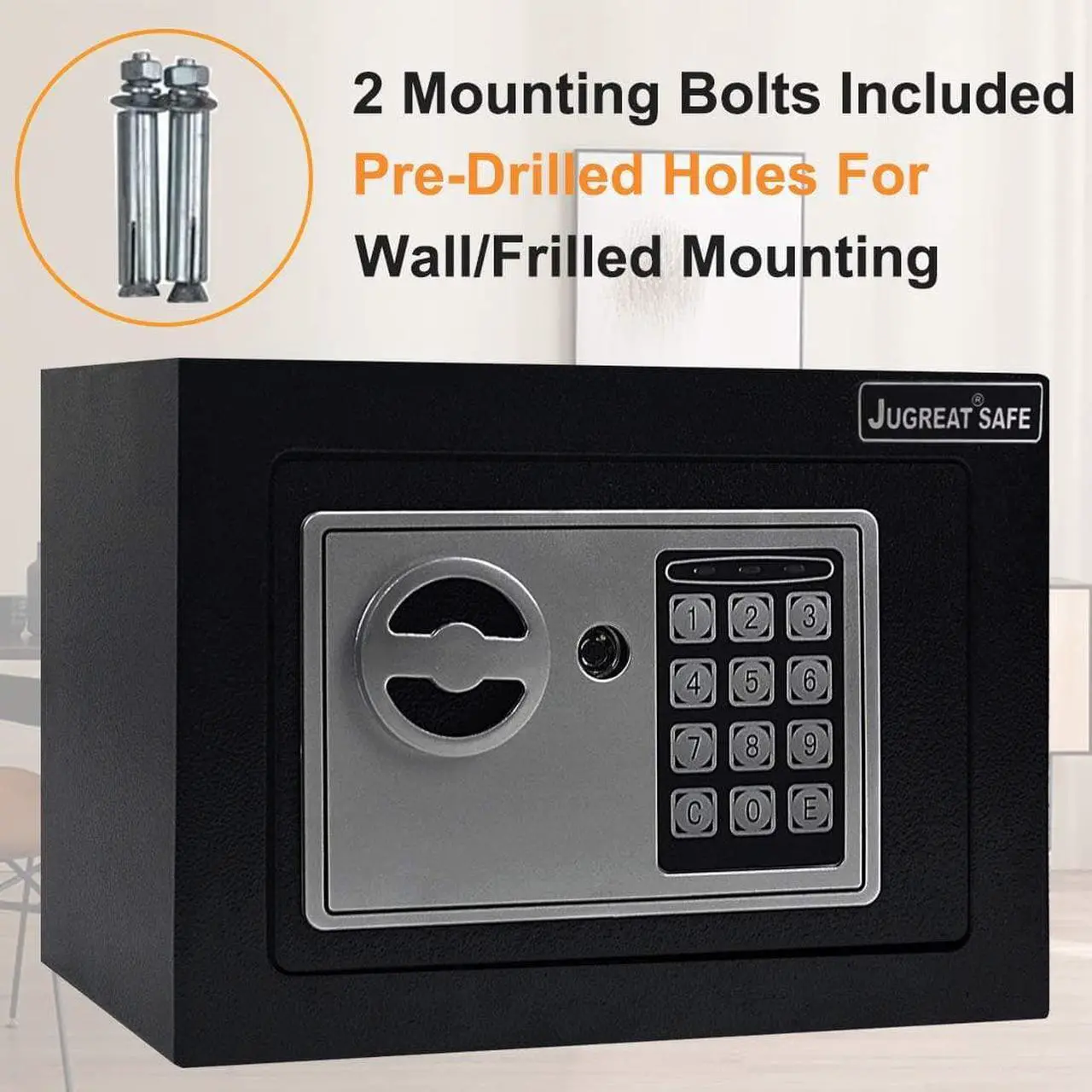 Alt view image 6 of 7 - Safe Box with Induction Light,Electronic Digital Security Safe Steel Construction Hidden with Lock,Wall or Cabinet Anchoring Design for Home Office Hotel Business 0.23 Cubic Feet Black