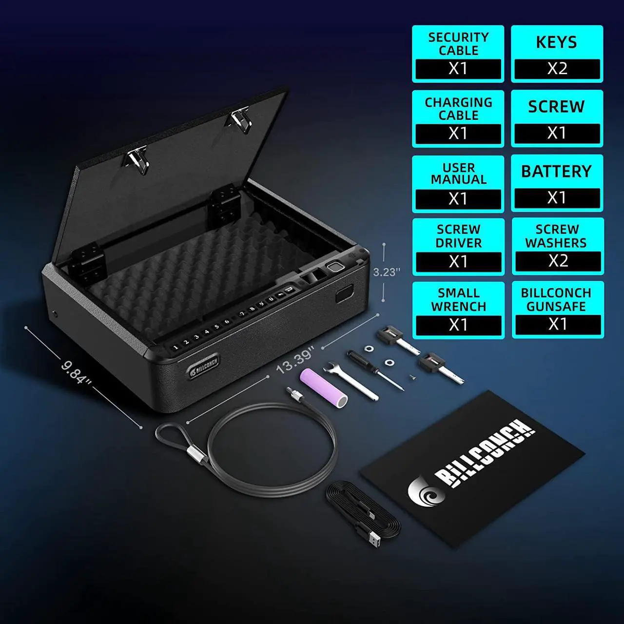 Alt view image 7 of 7 - Gun Safe - Biometric Gun Safe for 2 Pistols with Fingerprint/Full-digital Keypad/Key/Smartphone Lock, Quick-Access Pistol Safe for Beside Nightstand Handgun Safe with LCD/Voice Guide