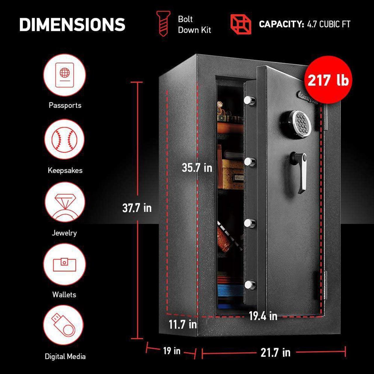 Alt view image 6 of 6 - SentrySafe Fireproof Waterproof Safe with Digital Keypad, 4.71 Cubic Feet , Black