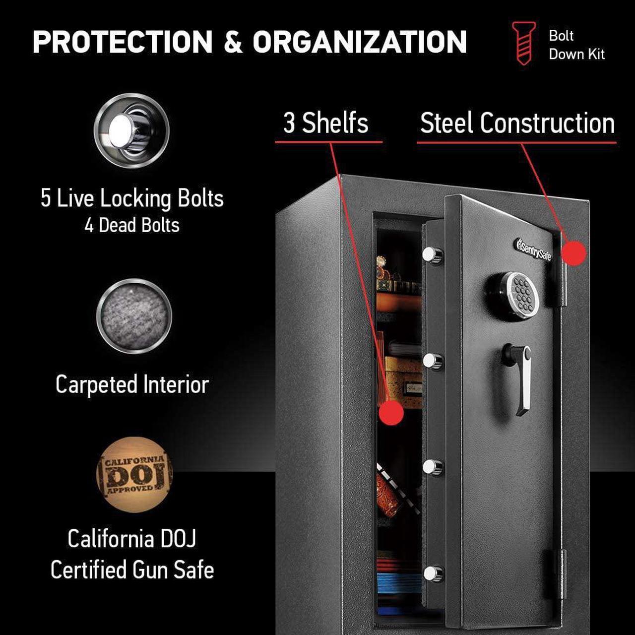 Alt view image 5 of 6 - SentrySafe Fireproof Waterproof Safe with Digital Keypad, 4.71 Cubic Feet , Black
