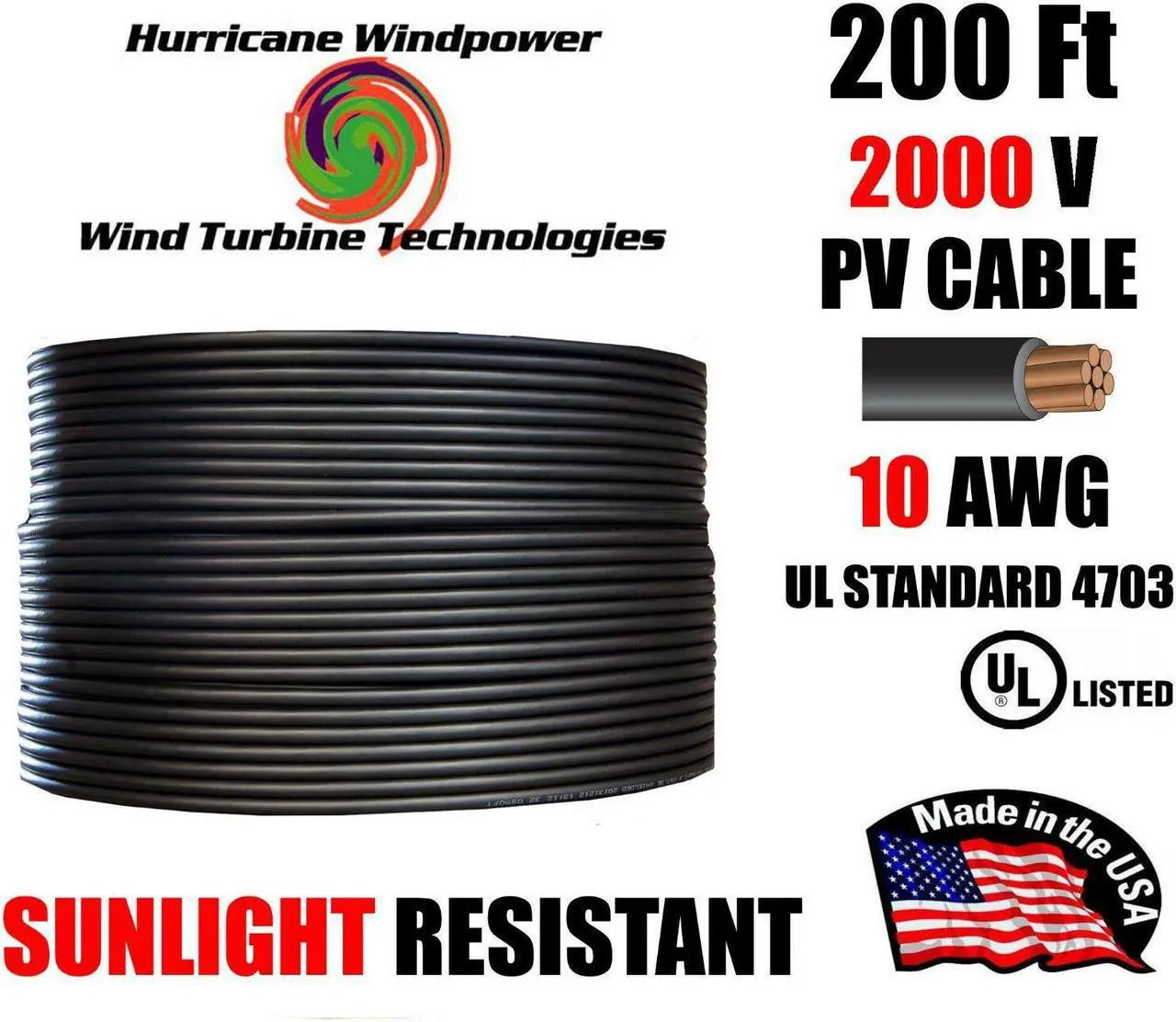 Main image of 200Ft 10 AWG Gauge PV Wire 1000/2000 Volt Pre-Cut 200 Ft for Solar Installation