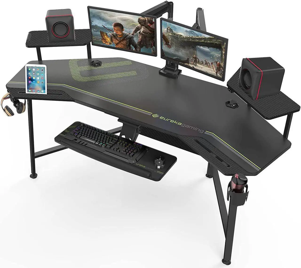 Main image of Gaming Desk with Keyboard Tray, 72" Computer Desk with Monitor Stand, Large PC Workstation with Led Lights for Home Office, Game, Live, Stream, TikTok