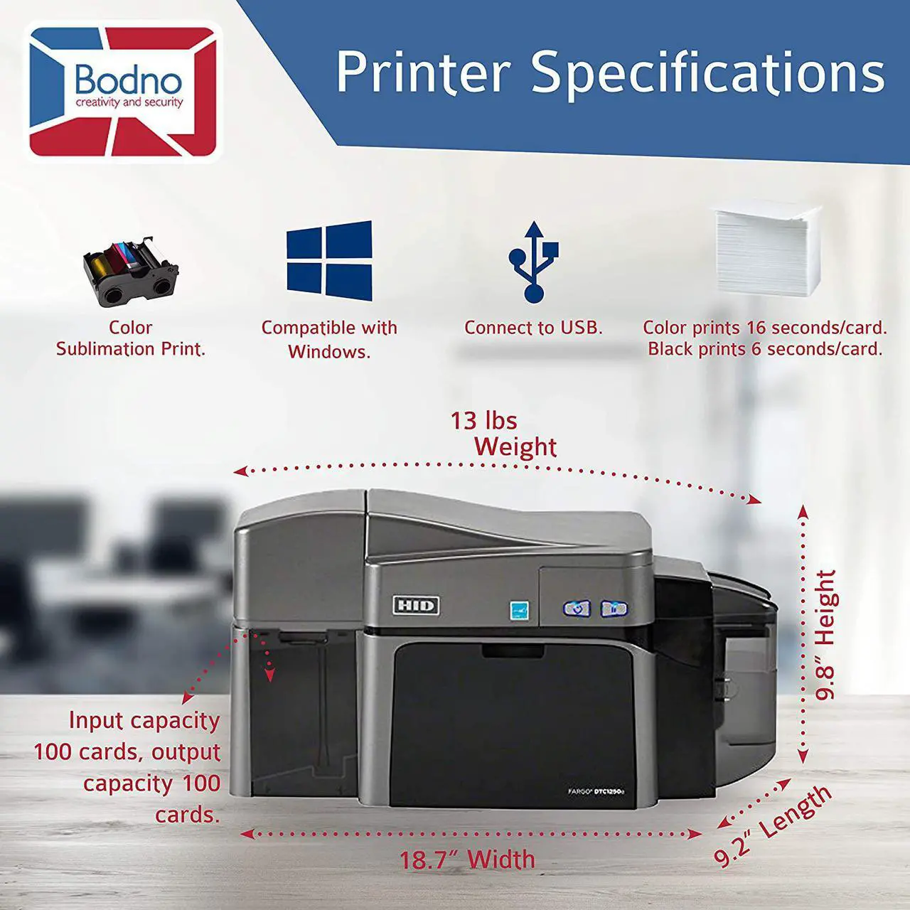 Alt view image 4 of 4 - Fargo DTC1250e Dual Sided ID Card Printer & Complete Supplies Package with Silver Edition Bodno Software