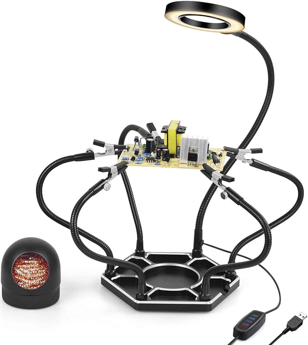 Main image of Helping Hands Soldering Station, Third Hand With 3X Magnifying Lamp, 6 Flexible Helping Hand Arms, Soldering Iron Tip Cleaner Holder For Soldering, Assembly, Repair, Modeling, Hobby, Crafts, Jewelry