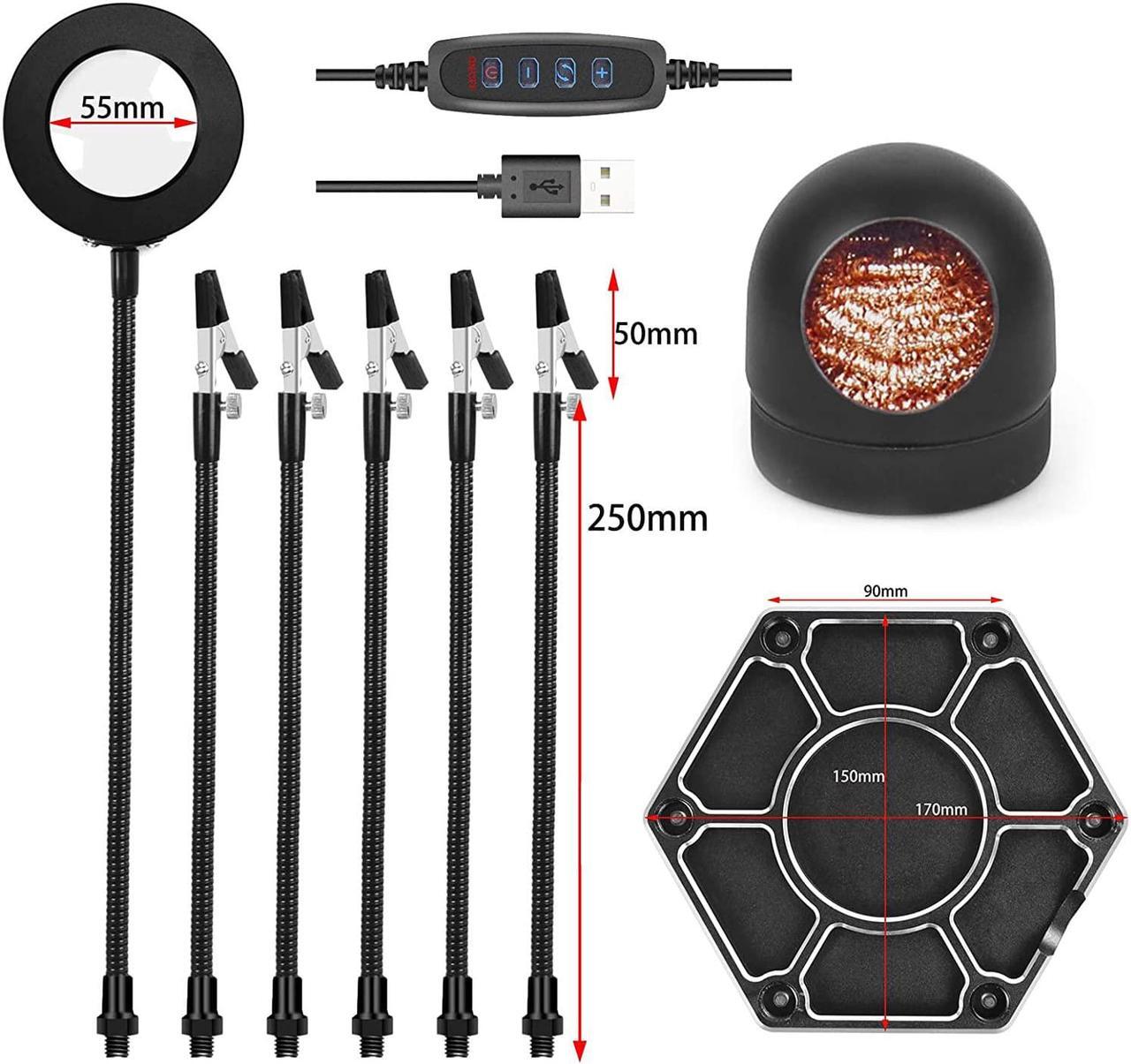 Alt view image 4 of 7 - Helping Hands Soldering Station, Third Hand With 3X Magnifying Lamp, 6 Flexible Helping Hand Arms, Soldering Iron Tip Cleaner Holder For Soldering, Assembly, Repair, Modeling, Hobby, Crafts, Jewelry