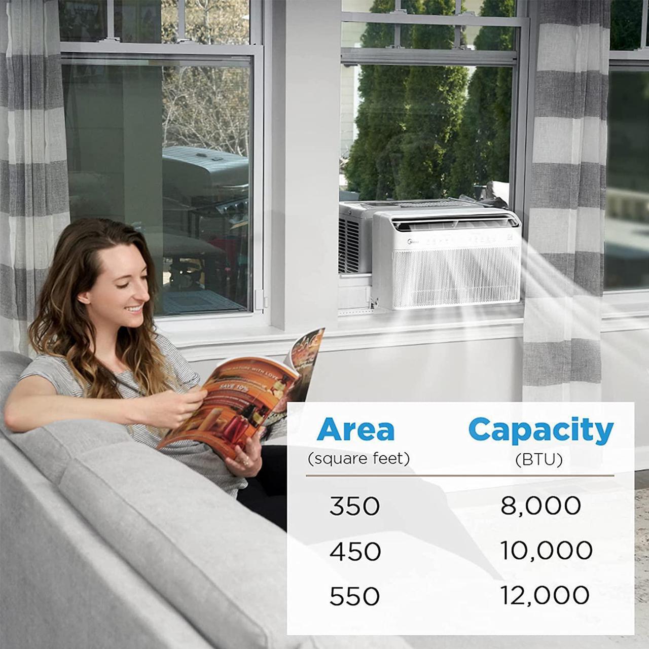 Alt view image 6 of 7 - Midea 10,000 BTU U-Shaped Smart Inverter Window Air ConditionerCools Up to 350 Sq. Ft., Ultra Quiet With Open Window Flexibility, Works With Alexa/Google Assistant, 35% Energy Savings, Remote Control
