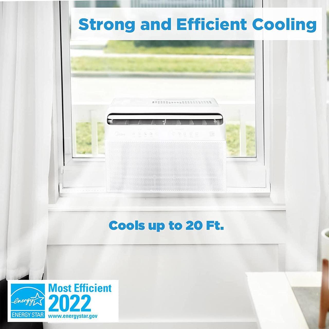 Alt view image 2 of 7 - Midea 8,000 BTU U-Shaped Smart Inverter Window Air ConditionerCools Up to 350 Sq. Ft., Ultra Quiet With Open Window Flexibility, Works With Alexa/Google Assistant, 35% Energy Savings, Remote Control