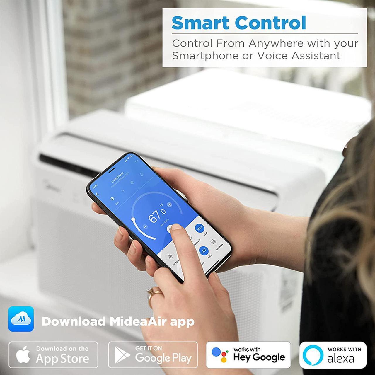 Alt view image 4 of 7 - Midea 8,000 BTU U-Shaped Smart Inverter Window Air ConditionerCools Up to 350 Sq. Ft., Ultra Quiet With Open Window Flexibility, Works With Alexa/Google Assistant, 35% Energy Savings, Remote Control