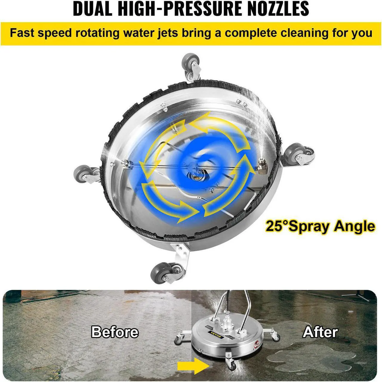 Alt view image 3 of 7 - Flat Surface Cleaner Pressure Surface Washer24''Max.4000PSI Dual Handle