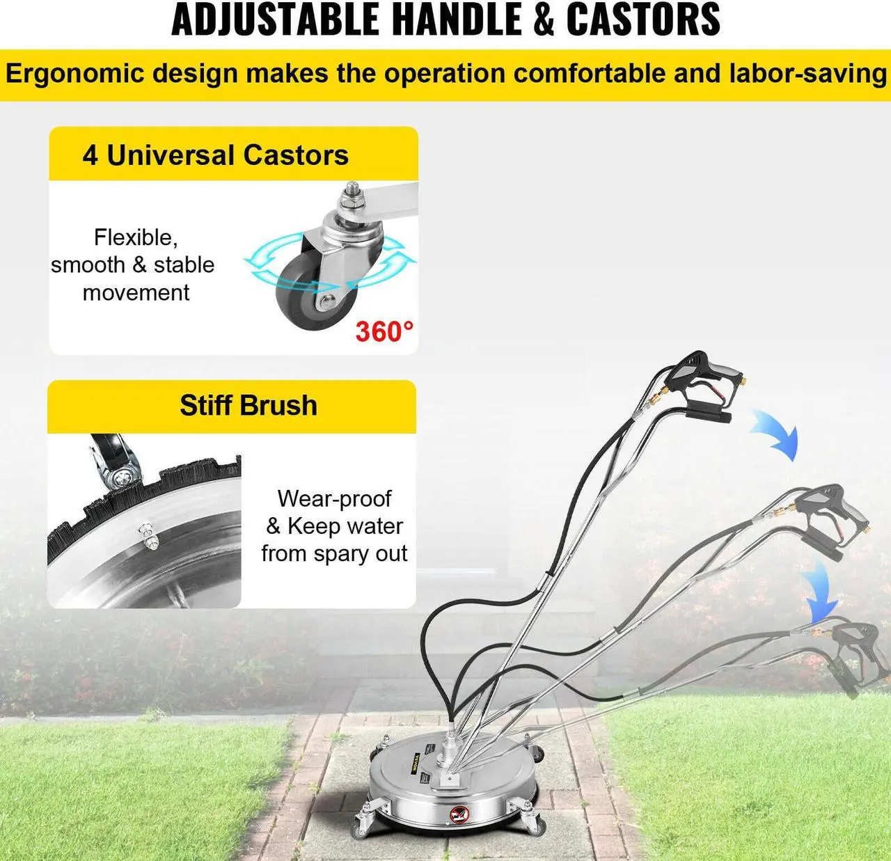 Alt view image 5 of 7 - Flat Surface Cleaner Pressure Surface Washer24''Max.4000PSI Dual Handle
