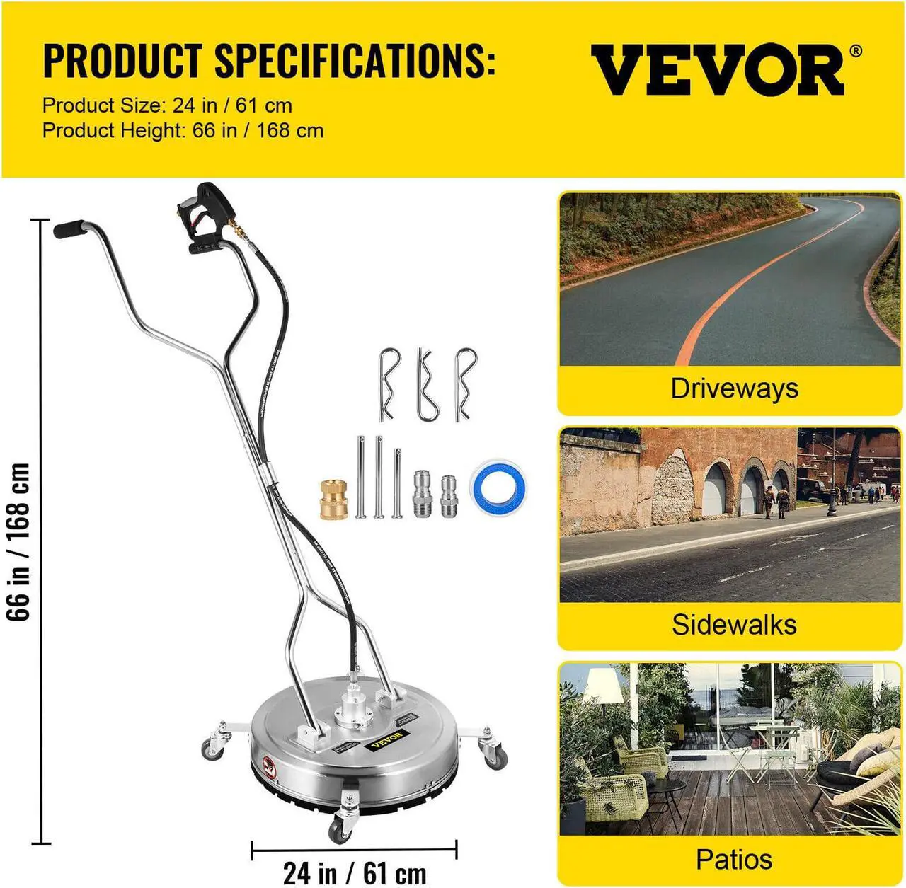 Alt view image 7 of 7 - Flat Surface Cleaner Pressure Surface Washer24''Max.4000PSI Dual Handle