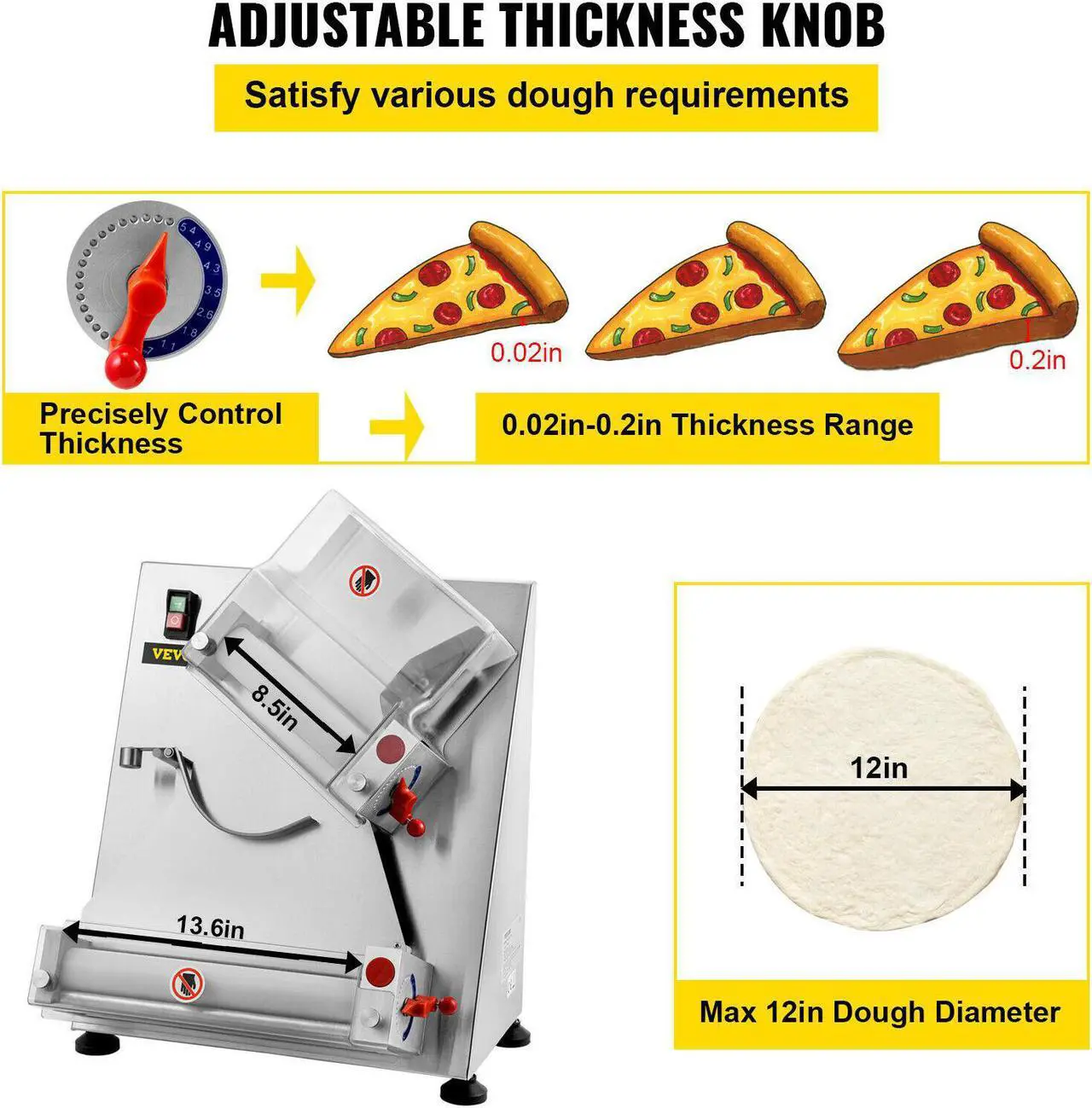 Alt view image 3 of 7 - Electric Pizza Dough Roller Sheeter Pastry Press Making Machine 4-12"