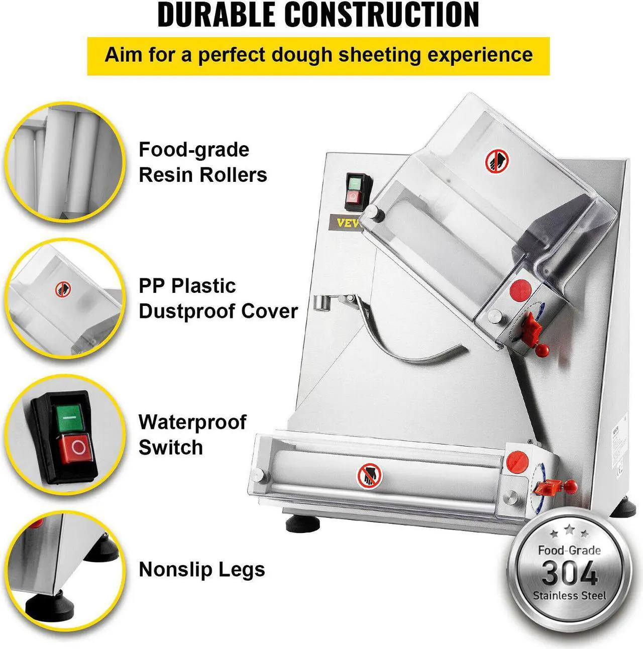 Alt view image 6 of 7 - Electric Pizza Dough Roller Sheeter Pastry Press Making Machine 4-12"